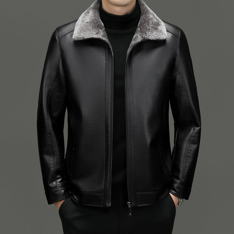 Middle-aged Plus Suede Winter One-piece Fur Men's Sheep Lapel Polo Coat