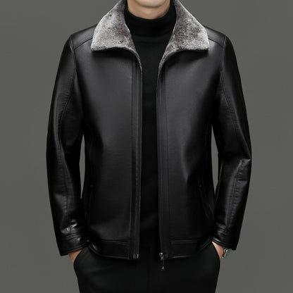 Middle-aged Plus Suede Winter One-piece Fur Men's Sheep Lapel Polo Coat