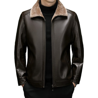 Middle-aged Plus Suede Winter One-piece Fur Men's Sheep Lapel Polo Coat